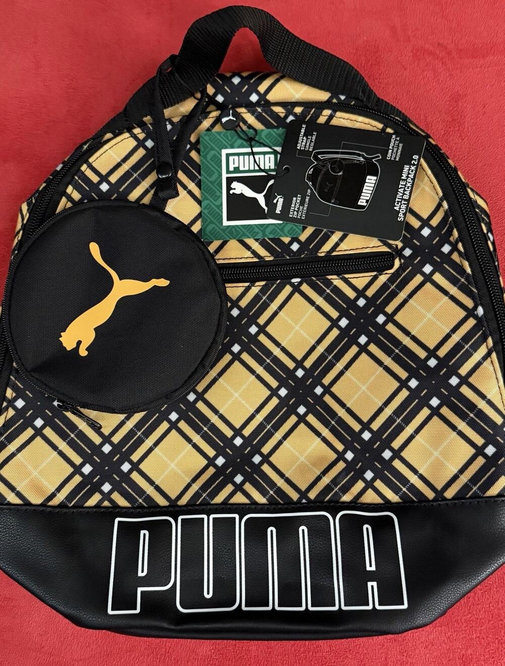PUMA Activate Mini Backpack 2.0 Plaid Yellow Black Bag w/ Pouch New Tags